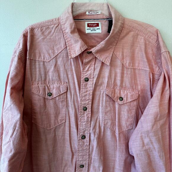 Wrangler Pearl Snap Shirt Flex Comfort Long Sleeve Orange 2XL Western Rodeo - Picture 2 of 8